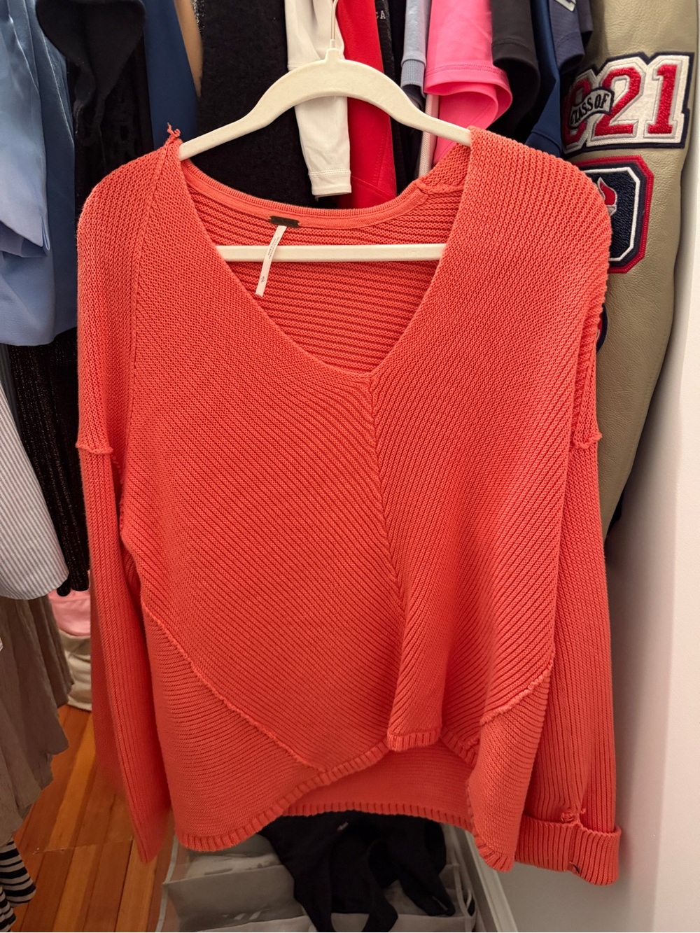 Free People Coral Open-Knit Pullover